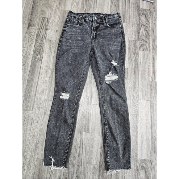 (3/$35) Old Navy Jeans Womens 6 Black High Rise Rockstar Skinny Distressed Denim - Picture 1 of 11